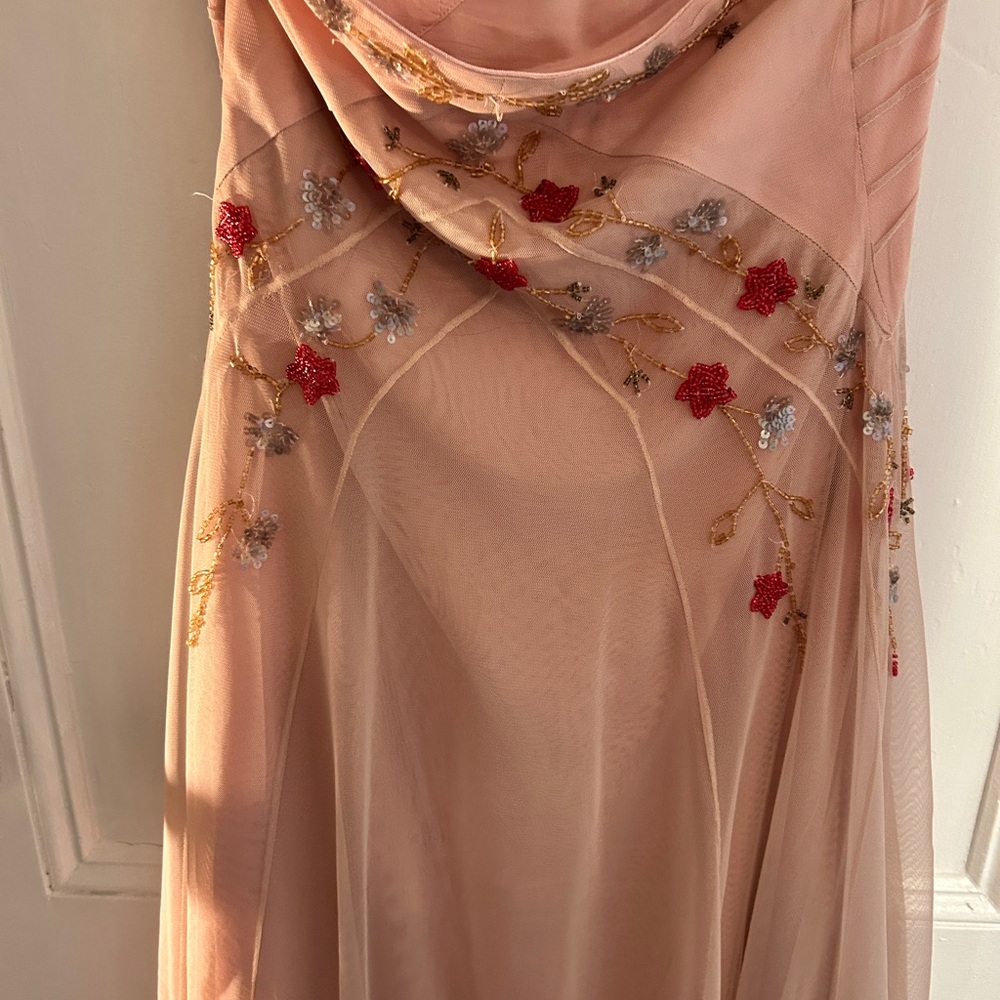 Urban Outfitters Blush Pink Strapless Beaded Evening Dress - Picture 4 of 5